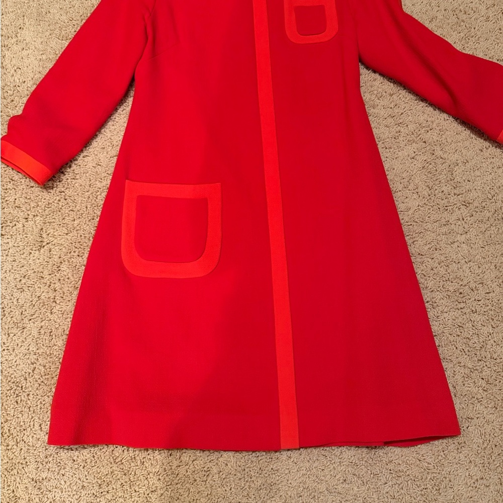 Designer brand 
GOAT (UK) Red Long Sleeve Shift Dress with Pocket Trim